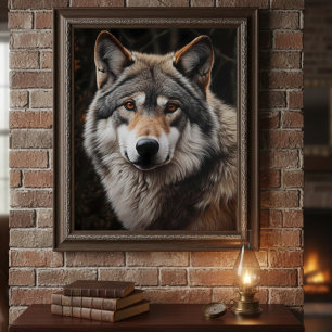 Realistisch wolfsschilderij portret Wilde dieren C Poster