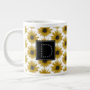 Realistisch Zonnebloem 3D Patroon Monogram Extra Grote Beker