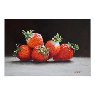 Realistische Aardbeien Stilleven Olie Schilderij Foto Afdruk