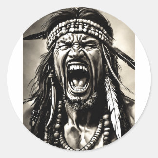 Realistische Apache Warrior Screaming - Gedetaille Ronde Sticker