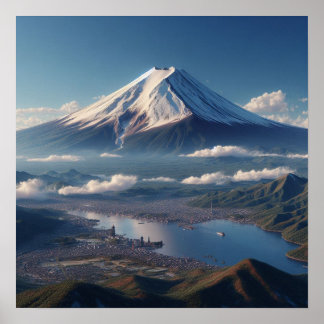 Realistische berg Fuji landschap Japan Reizen Poster