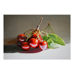 Realistische Cherry Stilleven met bladeren Fine Ar Perfect Poster