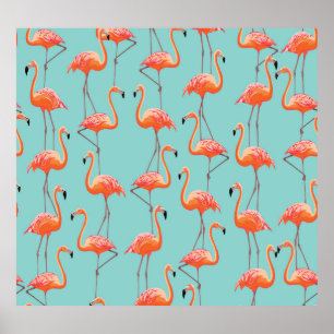 Realistische flamingo:  vogelpatroon poster