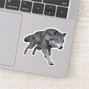 Realistische Grijze Wolf 3D Digitale Kunst Uitgest Sticker