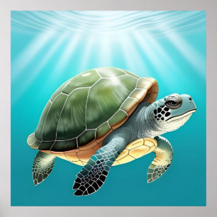 Realistische Groene Schildpad Poster
