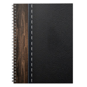 Realistische hout- en gestikte leertstructuur notitieboek