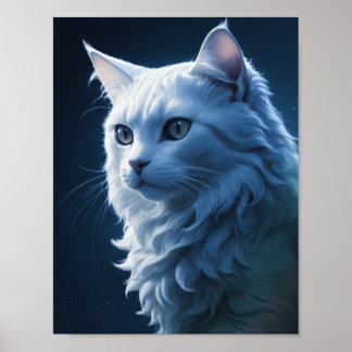 Realistische mooie Sterrennacht Sky White Cat Poster