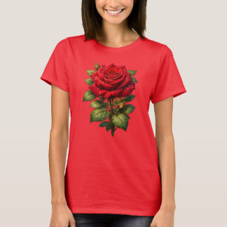 Realistische Rode Roos met Dauwdruppels T-shirt