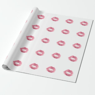 Realistische roze lippen, geïsoleerde kus cadeaupapier