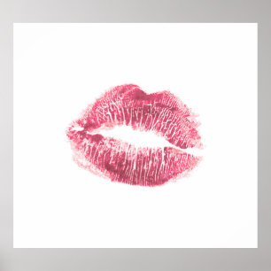 Realistische roze lippen, geïsoleerde kus poster