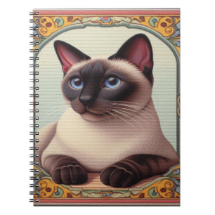 Realistische Schattigee Siamese kat Kleurrijke Blo Notitieboek