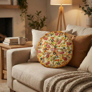 Realistische Supreme Pizza - Grappige 3D Voedsel V Rond Kussen