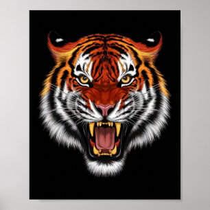 Realistische Tiger Roaring Face Dierenvrienden Poster