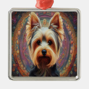 Realistische Yorkshire Terrier Hond Kleurrijke Bor Metalen Ornament