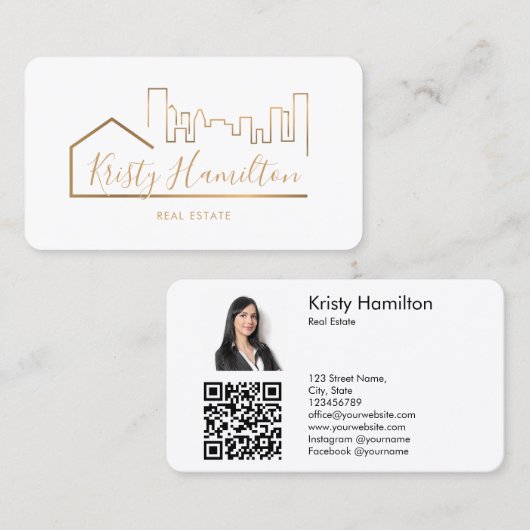 realmakelaar in onroerend goed voeg foto-QR-code t Visitekaartje (Voorkant / Achterkant)