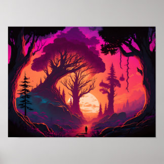 Realms Beyond : Mystical Forest Sunset Poster