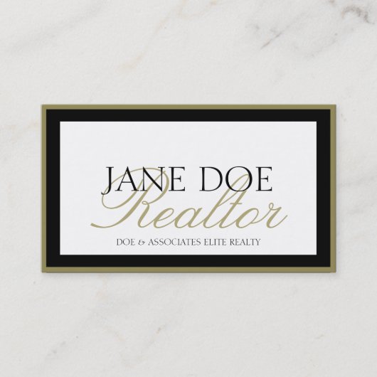 Realtor B/W Gold Script/Border Visitekaartje (Voorkant)