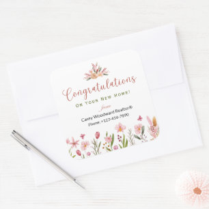 Realtor Gefeliciteerd Gepersonaliseerde Bloemen Vierkante Sticker