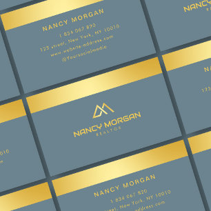 Realtor House Logo Dusty Blue and Gold Visitekaartje