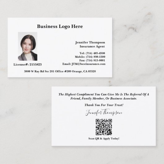 Realtor, leningfunctionaris, Visitekaartje verzeke (Voorkant / Achterkant)