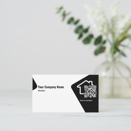 Realtor noir et blanc moderne QR Code Carte de vis (Debout devant)