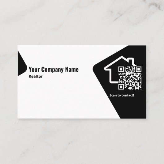 Realtor noir et blanc moderne QR Code Carte de vis (Devant)