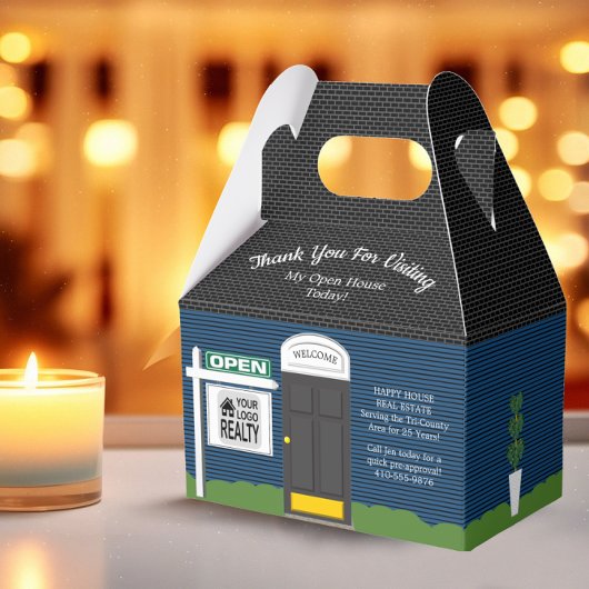 Realtor Open Huis Houten Teken Blauw Huis Geschenk Bedankdoosjes