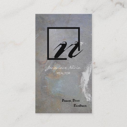 Realtor Visitekaartje Gray Blue Rock Monogram (Voorkant)