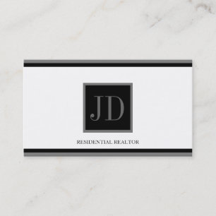 Realtor White Black/Silver Square Monogram Plaque Visitekaartje