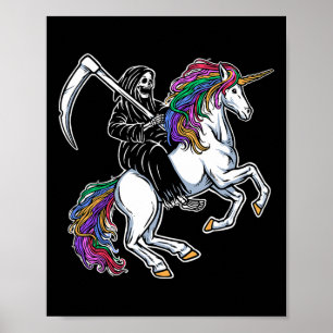 Reaper Rijden Eenhoorn Regenboog Skelet Halloween Poster