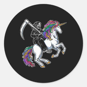 Reaper Rijden Eenhoorn Regenboog Skelet Halloween Ronde Sticker