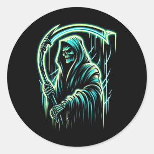 Reaper Skeleton Skull Cool Halloween Heavy Metal M Ronde Sticker