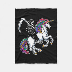 Reaperrijdende eenhoorn regenboog skelet Halloween Fleece Deken