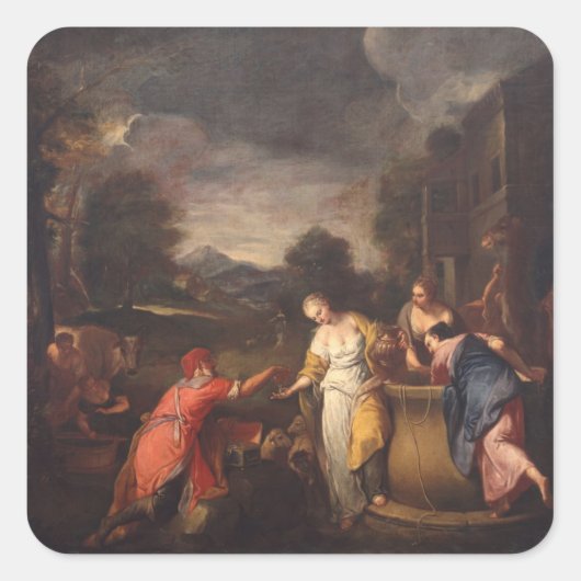 Rebecca bij de Well Vierkante Sticker (Voorkant)