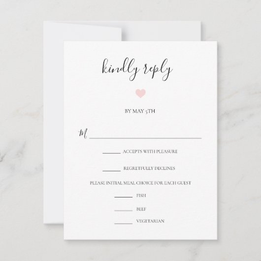 Rebecca Modern Black Script Meal Choice Wedding RSVP Kaartje (Voorkant)