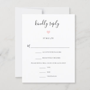 Rebecca Modern Black Script Meal Choice Wedding RSVP Kaartje