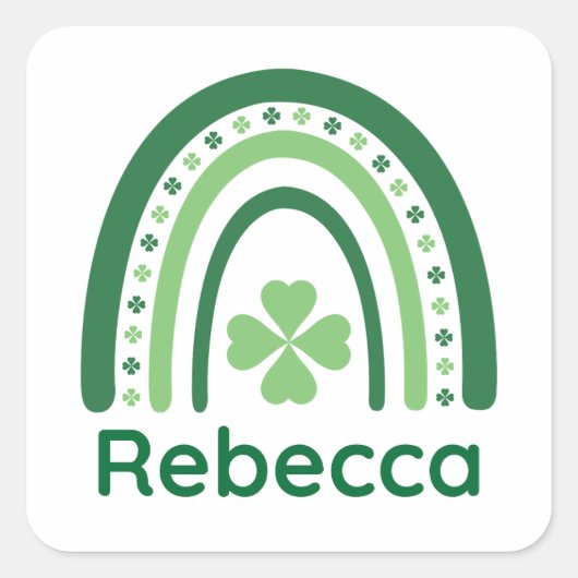 Rebecca Name Clover Boho Rainbow Vierkante Sticker (Voorkant)