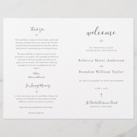 Rebecca Programme de Cérémonie de Messe des Mariag (Devant)