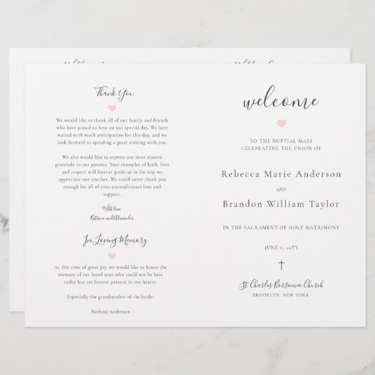 Rebecca Programme de Cérémonie de Messe des Mariag (Devant / Derrière)