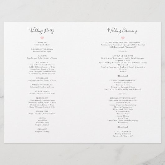 Rebecca Programme de Cérémonie de Messe des Mariag (Dos)