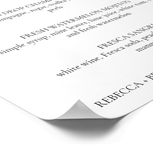 Rebecca Simple Signature Drankjes Huwelijksbord Poster (Hoek)