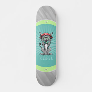 Rebel Cat Design Grey, Blauwgroen en kalkgroen ska Skateboard