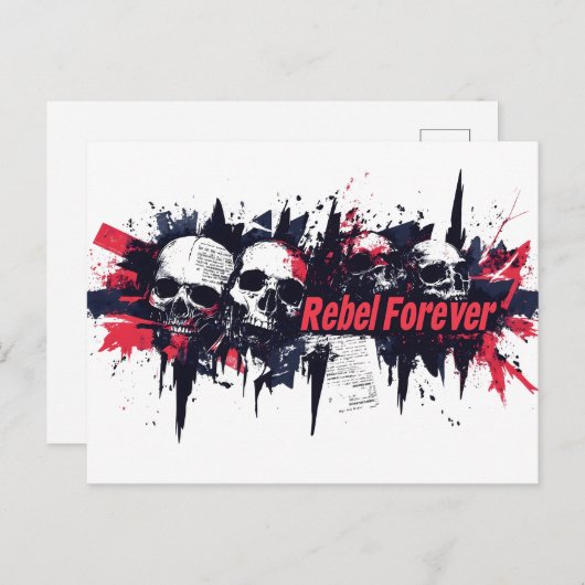 "Rebel Forever" - Edgy Skull Grafisch Ontwerp Briefkaart (Voorkant / Achterkant)