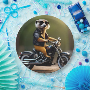 Rebel Meerkat: leer, zonnebril en motorfiets Papieren Bordje