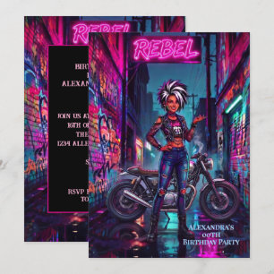 Rebel Vrouw Verjaardag Graffiti Motorfiets Steeg Kaart