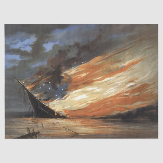 Rebels Burgeroorlog vlaggenschip bij brand Amerika Tissuepapier (Voorkant)