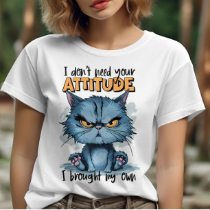 Rebelse katachtige in het blauw: ik heb je houding t-shirt