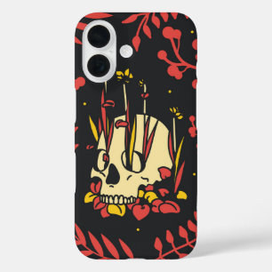 Rebirth Bloom – Skull & Flora Contrast iPhone 16 Hoesje