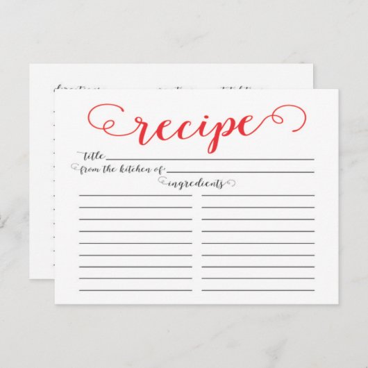 Recept Kaarten voor het moderne Red Script Vrijgez (Voorkant / Achterkant)
