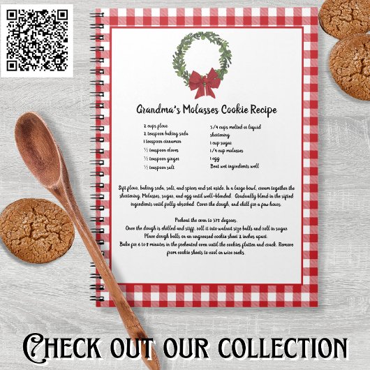 Recept Keepsake Christmas Cookie Red Plaid Krans Notitieboek